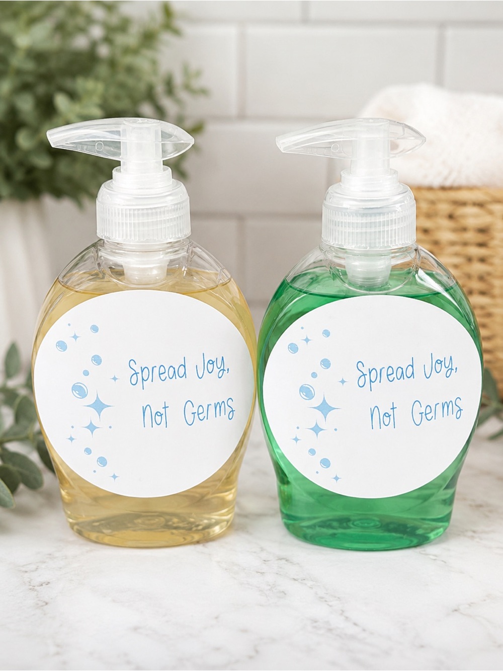 Hand Pump Custom Soap Bottle - Yellow & Green, Spread Joy, not Germs